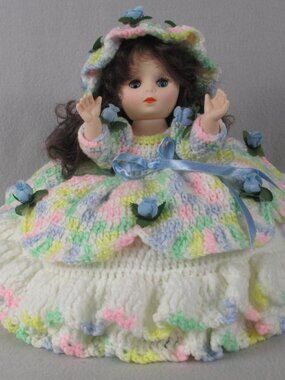 Bed Doll Blue, Pink, Yellow & White Decorative Vintage Style Soft Handmade New
